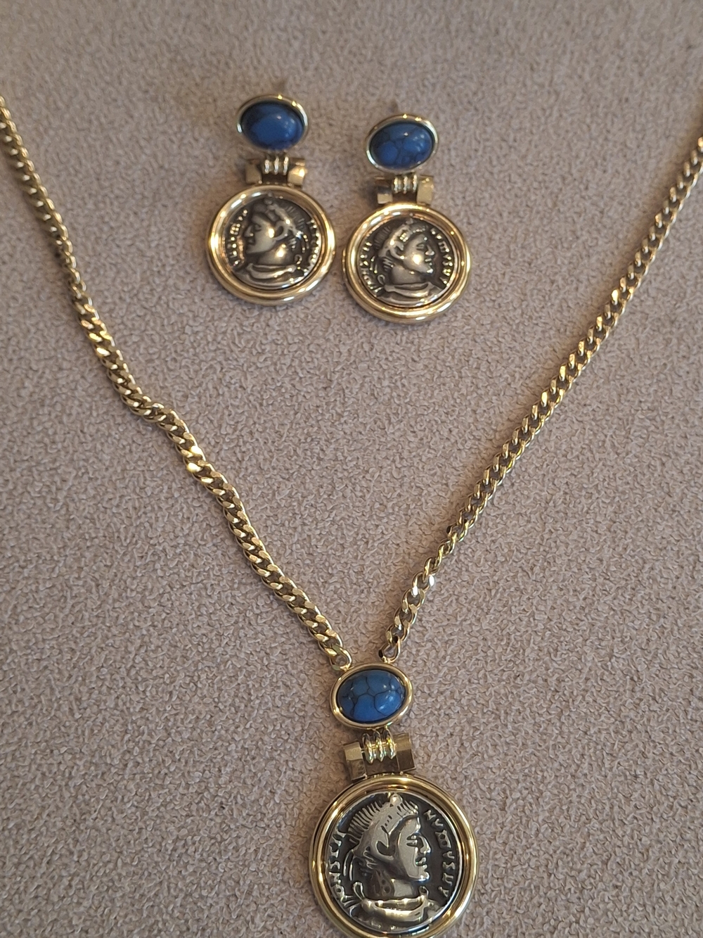 Gold-Tone Pendant Necklace with Blue Stone Accent - Picture 3 of 4